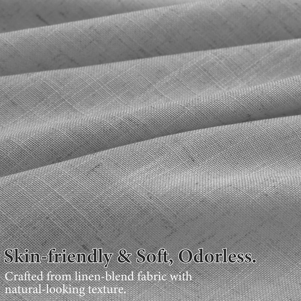 SMABU Linen Curtains 90 Inch Long for Living Room Hook Belt 2 Panels Gray