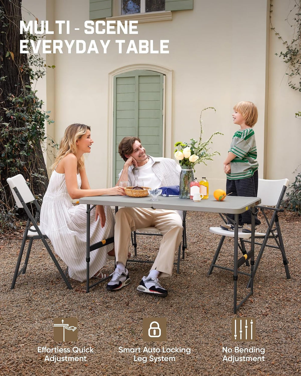 FanttikOutdoor Folding Table 4 Foot Quick Adjust Portable Plastic 4 Heights