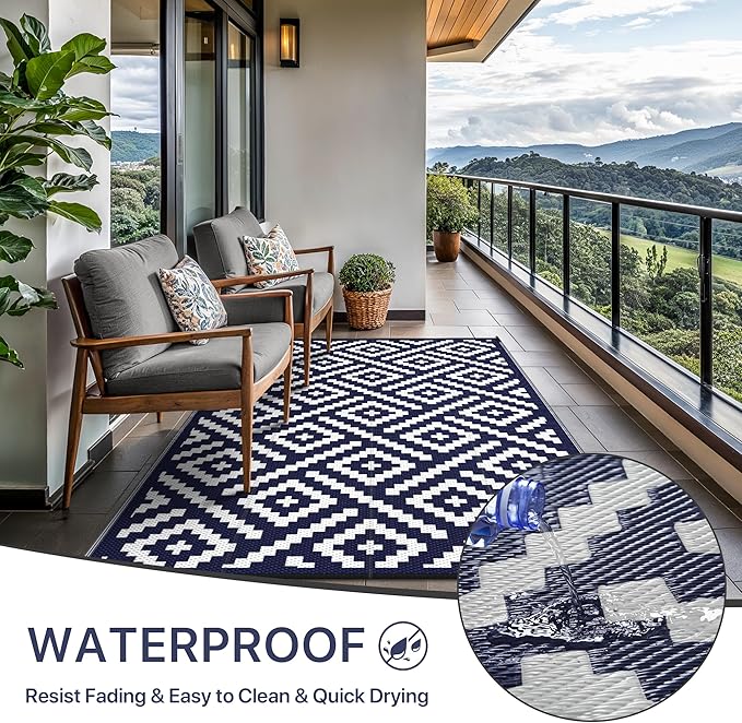 GENIMO Outdoor Rug for Patio Clearance,6'x9' Waterproof Mat,Reversibl...