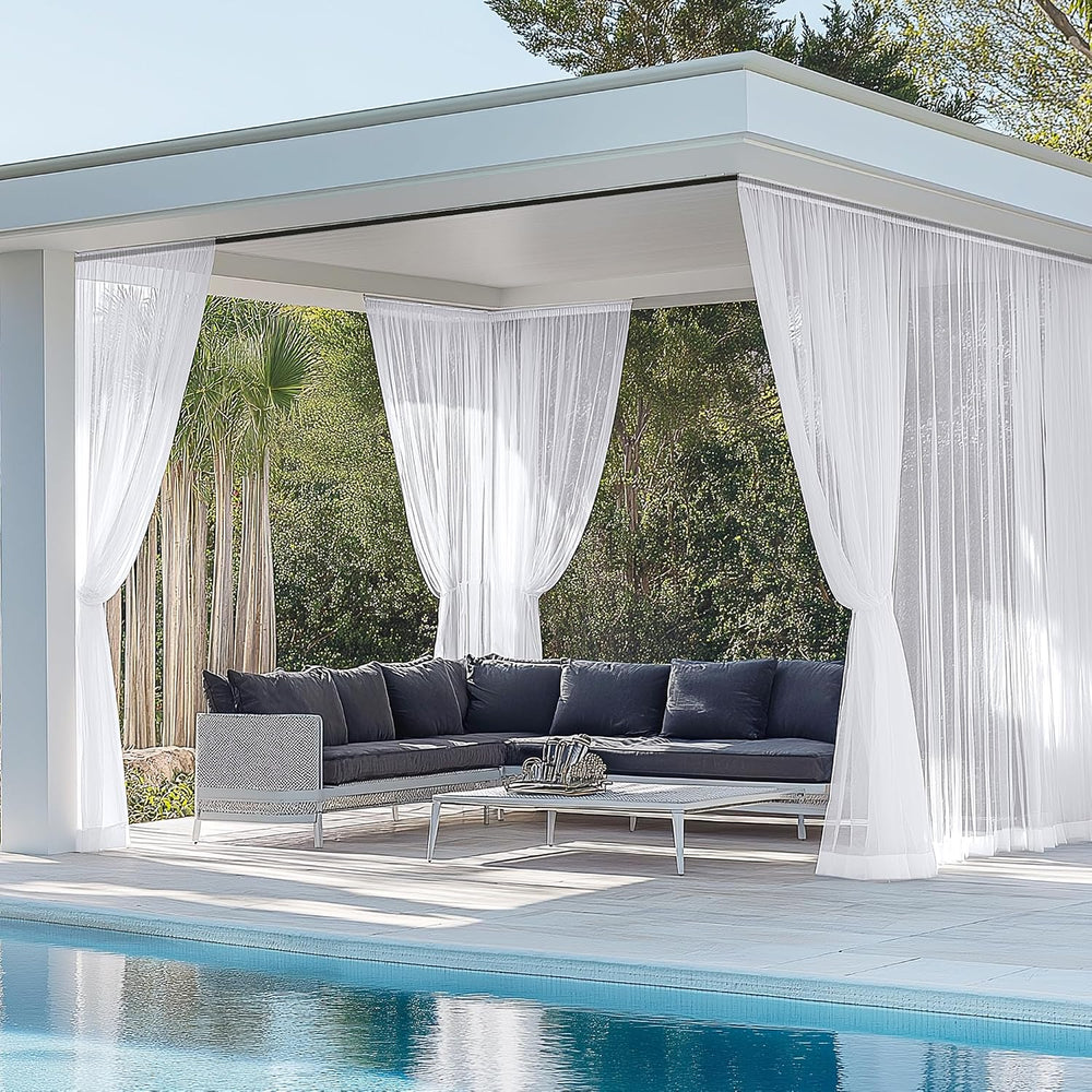 RYB HOME 4 Panels White Sheer Outdoor Curtains for Patio Waterproof