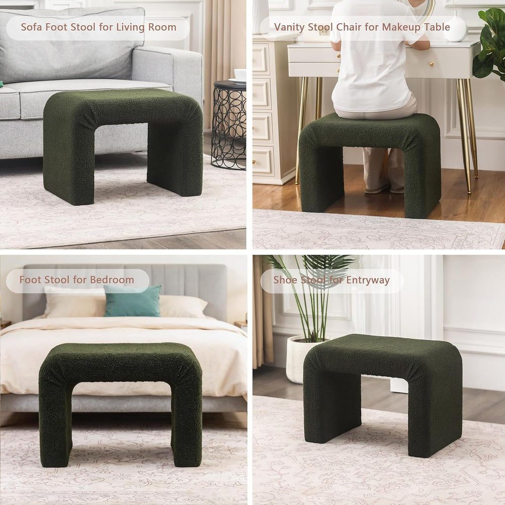 Modern Boucle Ottoman Footstool, 24" Arched Upholstered Vanity Stools, S...