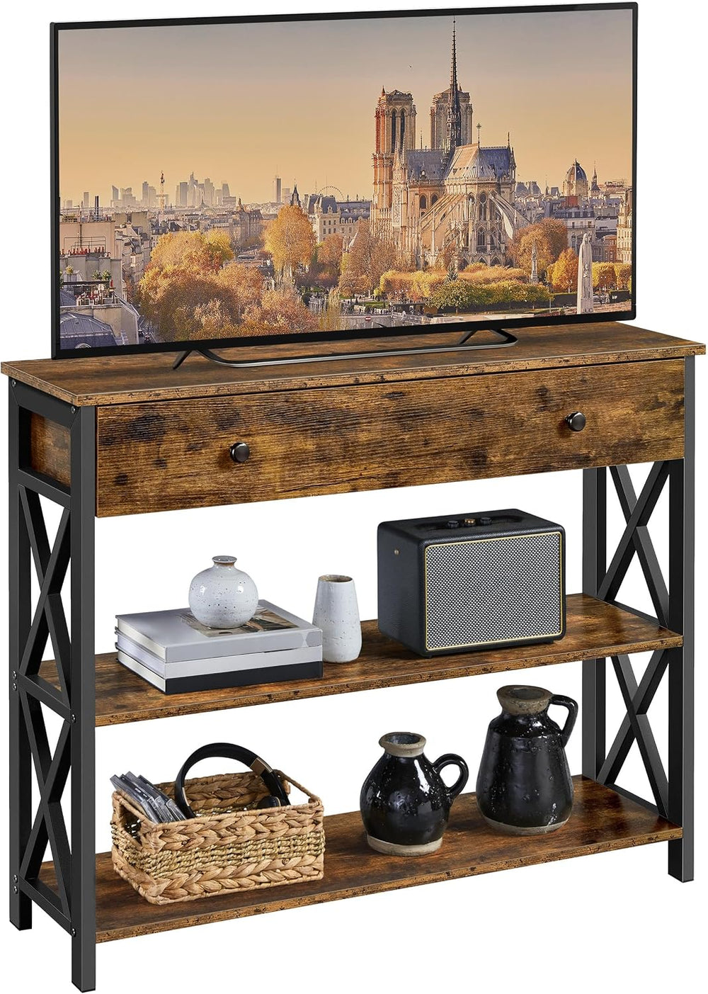 Yaheetech Console Table with Drawer, Rustic Entry Table with 3 Tier Storage