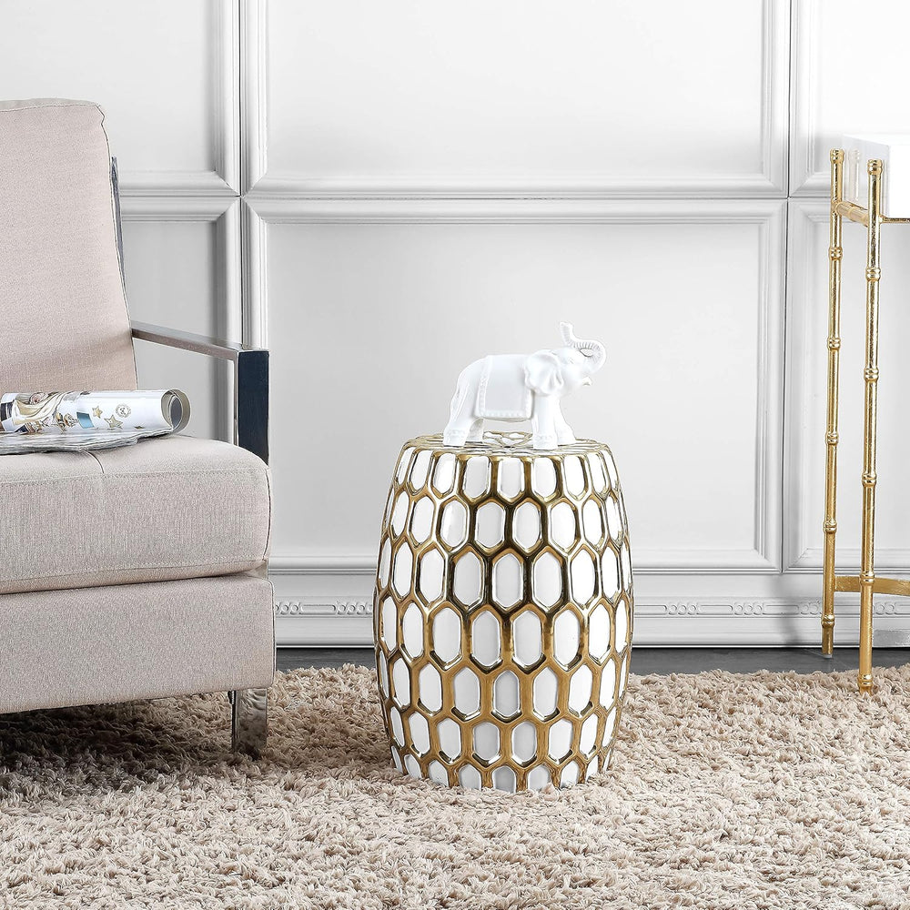 SAFAVIEH Outdoor Collection Laili Golda and White Ceramic Garden Stool