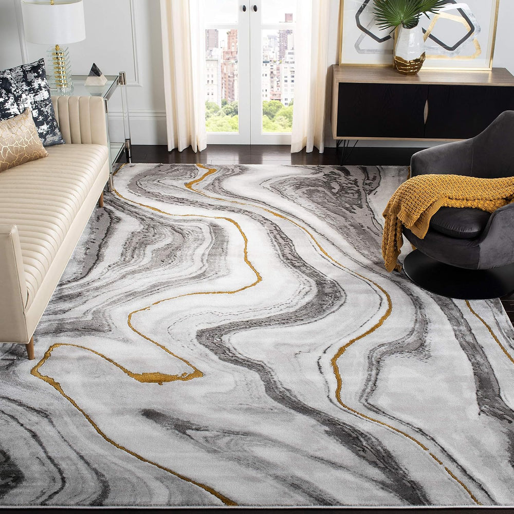 SAFAVIEH Craft Collection Area Rug - 12' Square, Grey & Gold, Modern ...