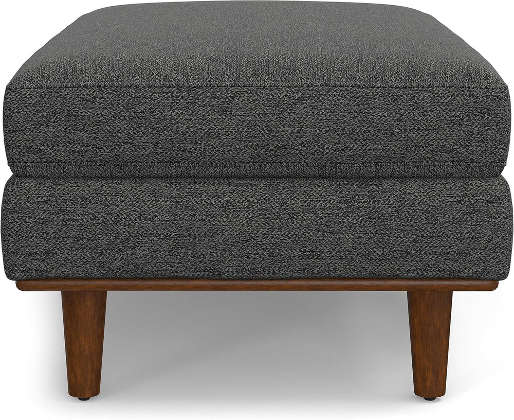 SIMPLIHOME Morrison 49" Wide Woven-Blend Fabric Ottoman in Charcoal Grey