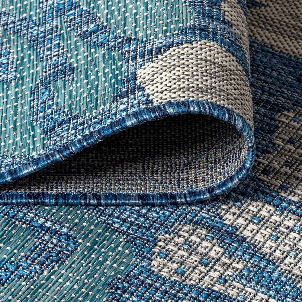 JONATHAN Y Floral Textured Weave Indoor Outdoor Area Rug 5X8 Navy/Aqua, Zinni...