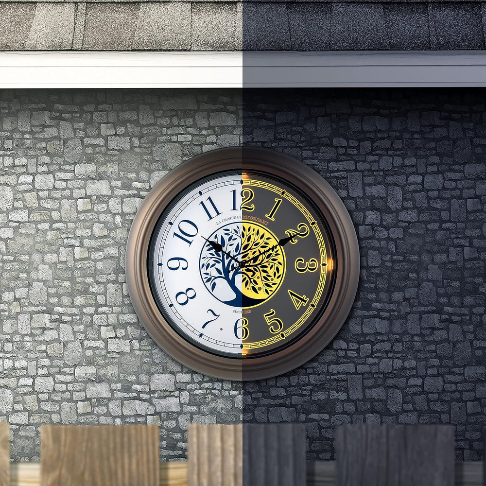 La Crosse Technology Indoor/Outdoor Lighted Dial Analog Quartz Wall Clock, 18...