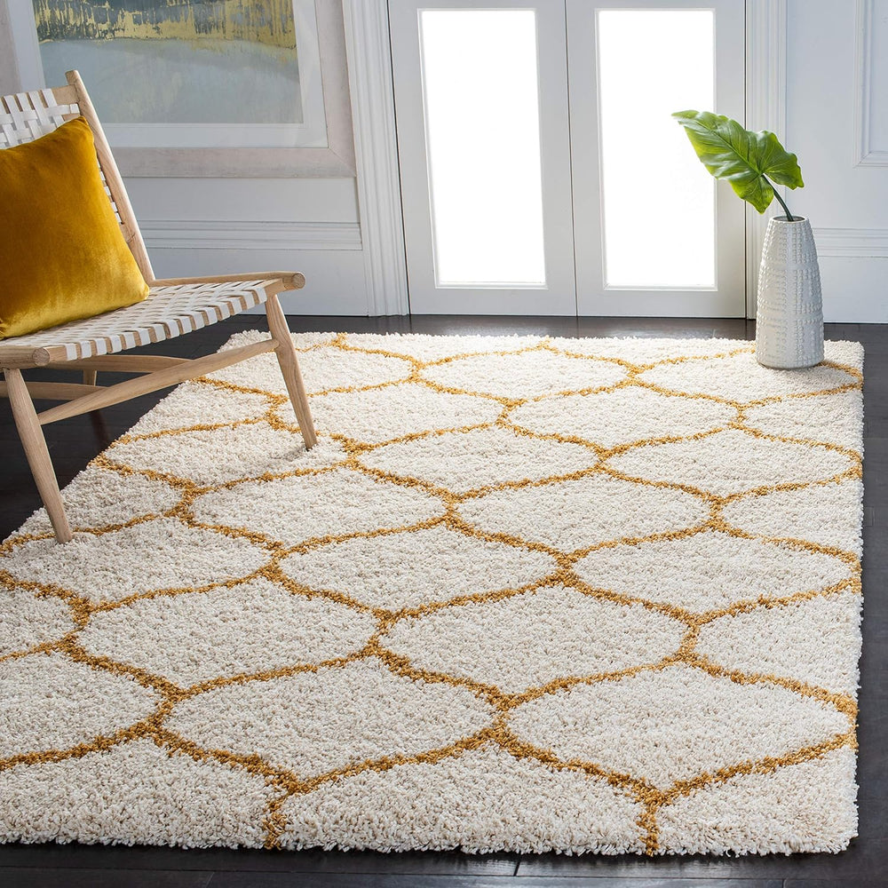 SAFAVIEH Hudson Shag Rug 5'3"x7'6", Plush Trellis Ivory &am...