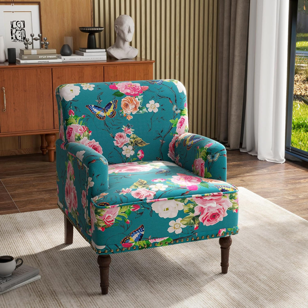 Floral Accent Chairs Set of 2, Fabric Upholstered Armchair
