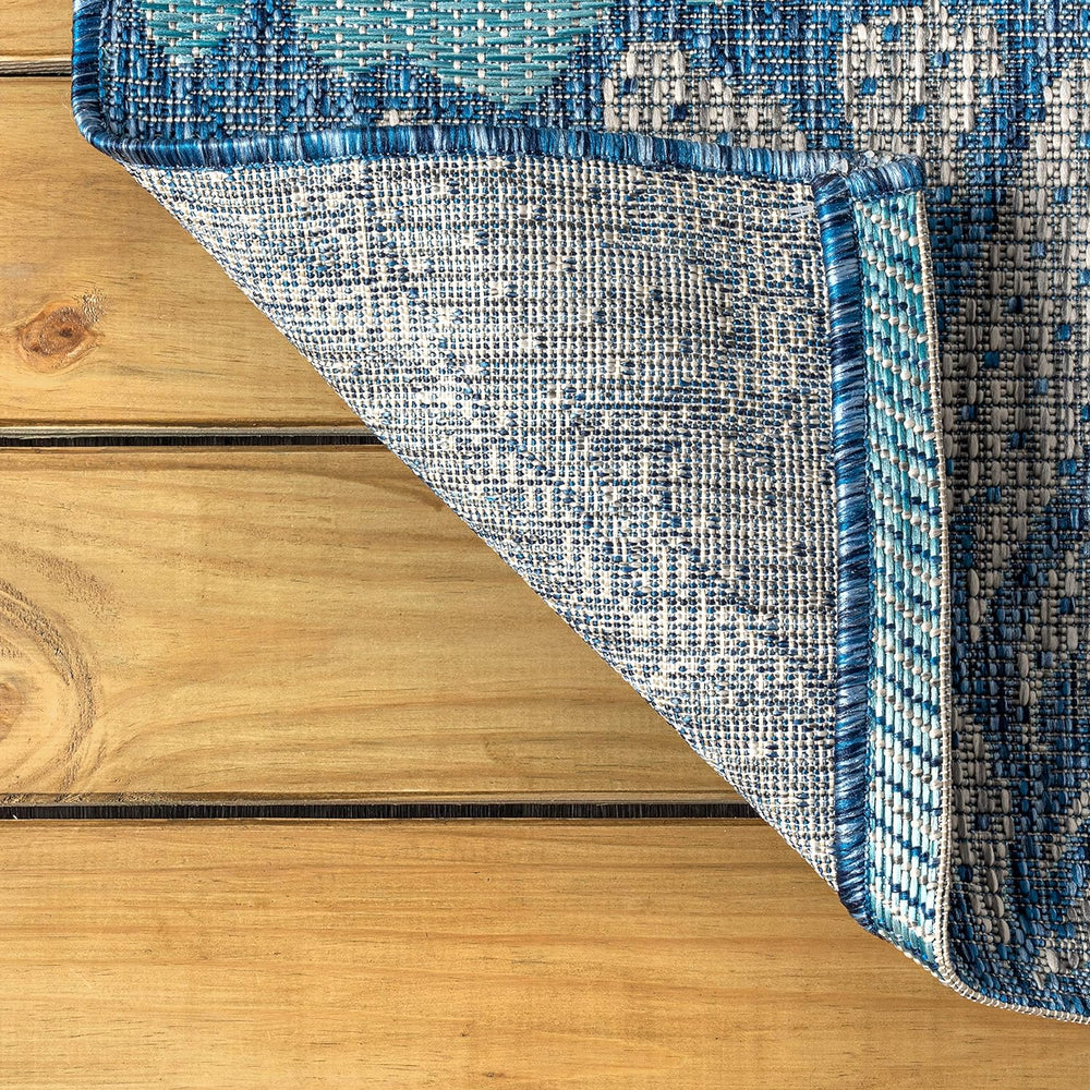JONATHAN Y Floral Textured Weave Indoor Outdoor Area Rug 5X8 Navy/Aqua, Zinni...