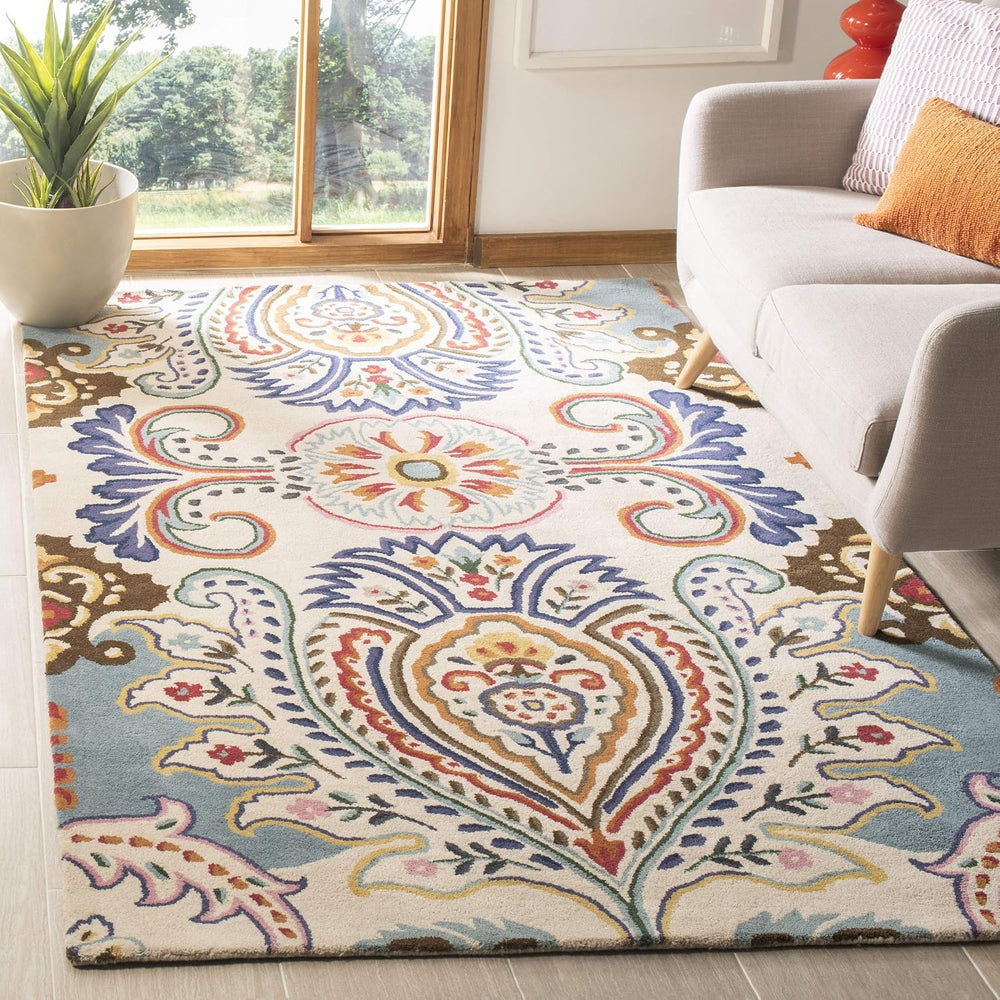 SAFAVIEH Area Rug 8x10 - Bella Collection - Large - Ivory & Teal, Handmad...