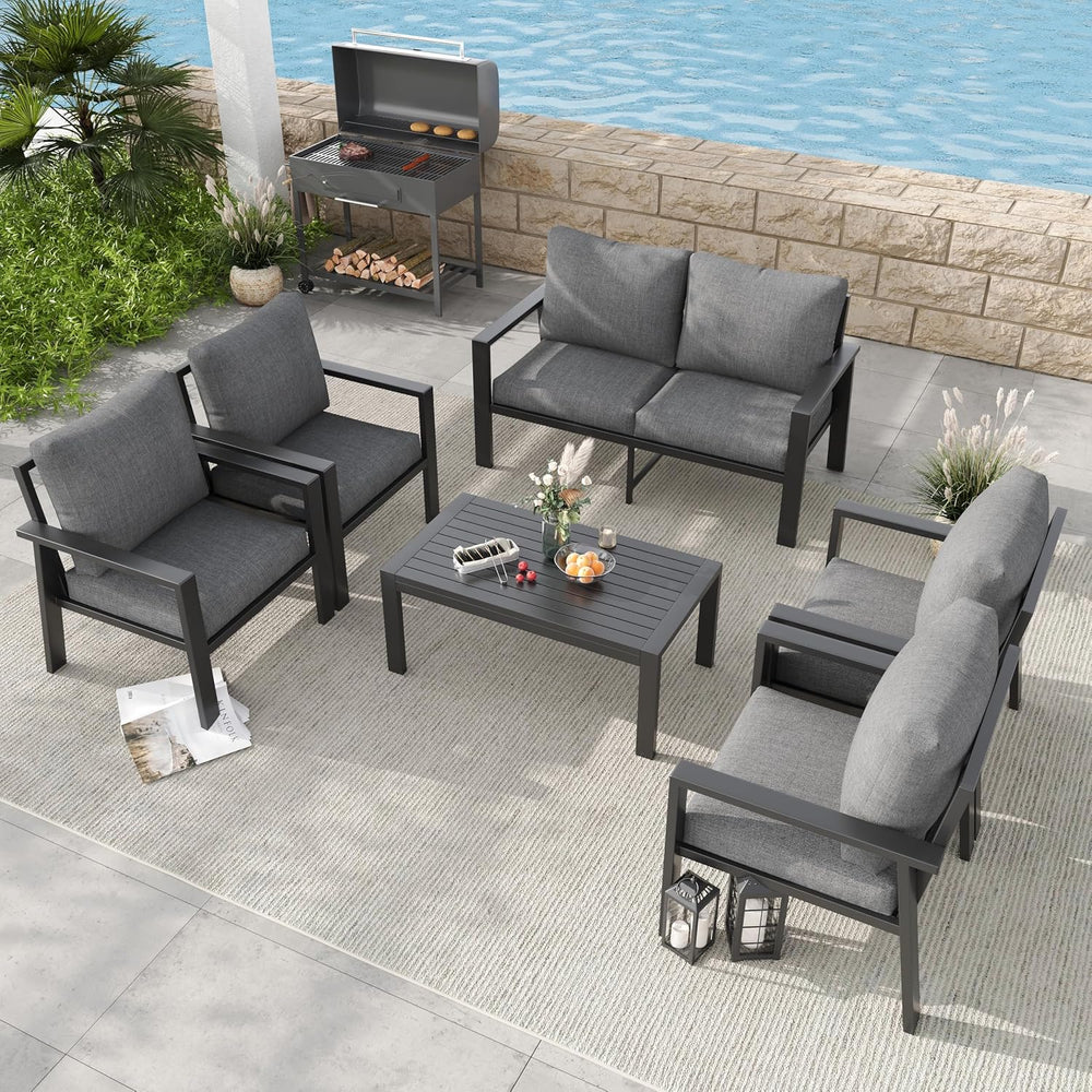 6 Pieces Aluminum Outdoor Patio Furniture Set 6-Seat Deck Furniture Patio Con...
