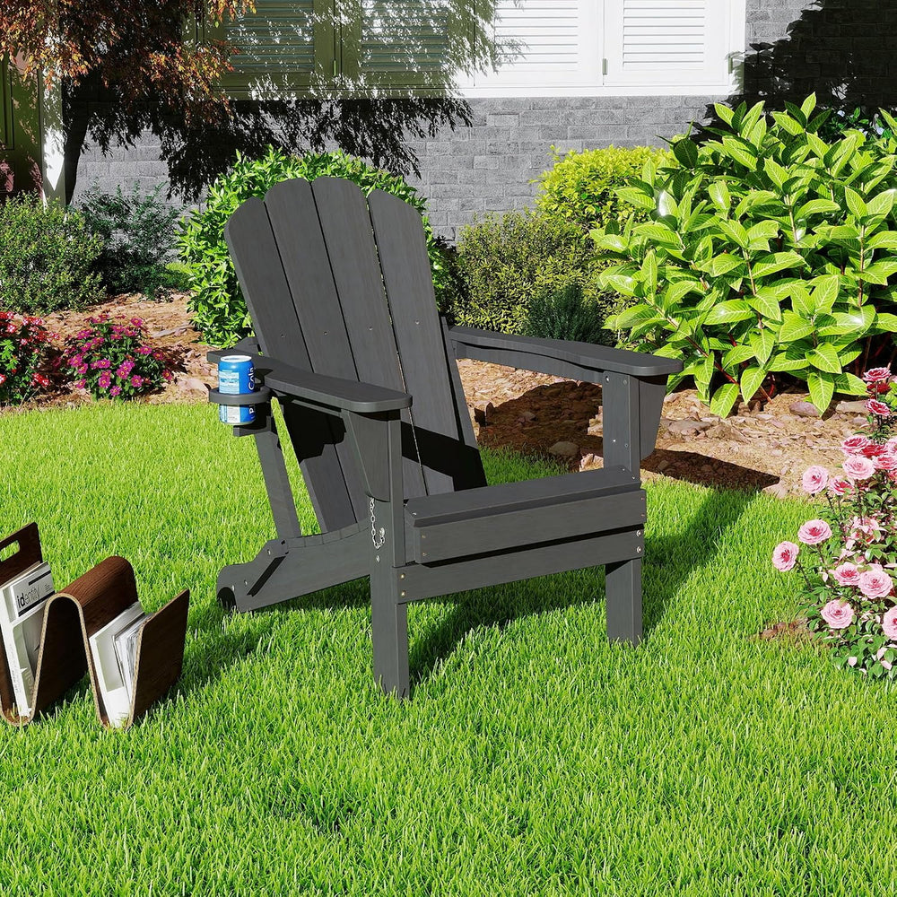 Domi Folding Adirondack Chair, HDPE All-Weather Adirondack Chairs with Cup Ho...