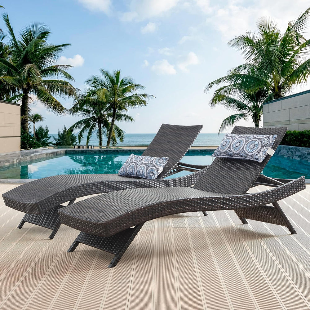 79'' Long Reclining Chair Set of 2 with Cushions, Adjustable Patio Ch...