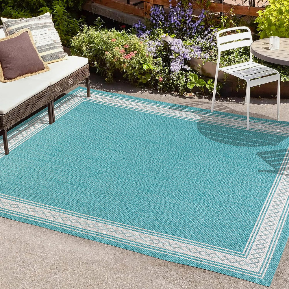 JONATHAN Y Diamond Border Indoor Outdoor Area Rug 3X5 Aqua/Light Gray, Lucia ...