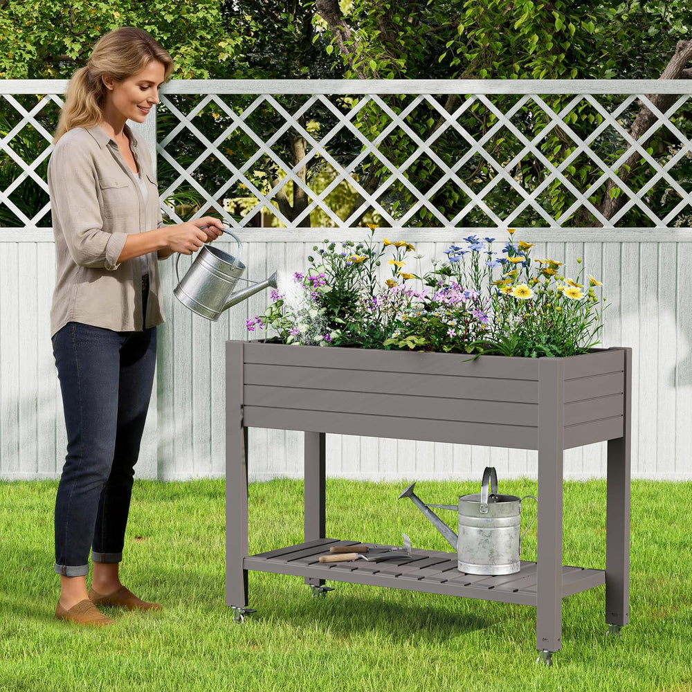 Elevated Raised Garden Bed with Wheels,Planter Box,Gray-33.7" h