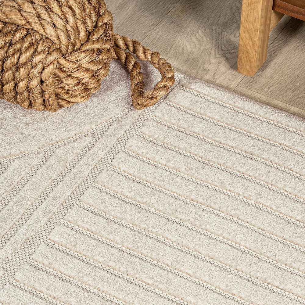 JONATHAN Y Nordby High-Low Arch Striped Ivory/Cream Indoor/Outdoor Area Rug, ...