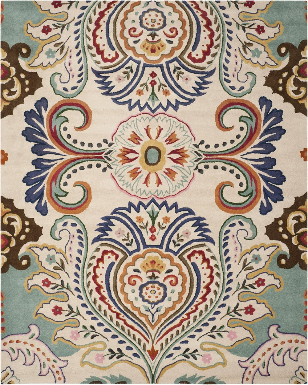 SAFAVIEH Area Rug 8x10 - Bella Collection - Large - Ivory & Teal, Handmad...