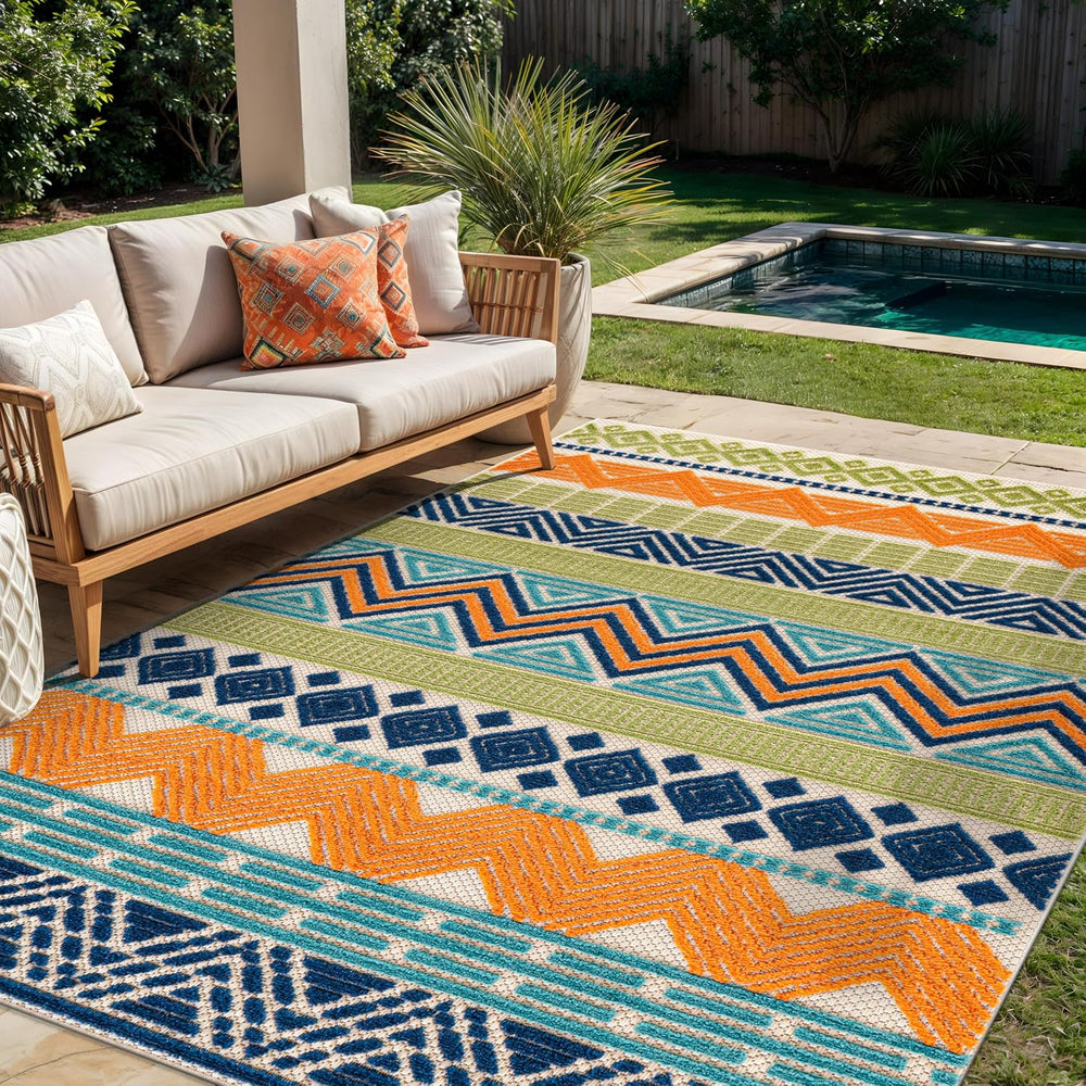 Rugshop Marbella Indoor/Outdoor Contemporary Boho Area Rug Multi 5' x 7'