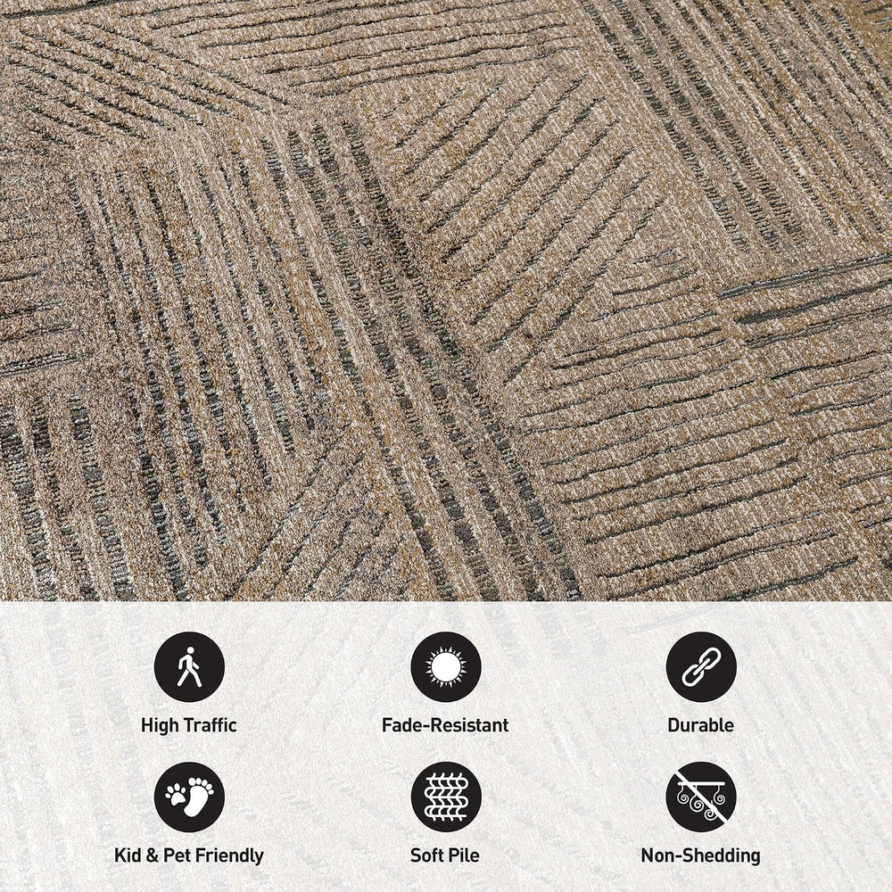 Rugshop Modern High-Low Patchwork Geometric Area Rug Indoor Brown 2'3&quo...