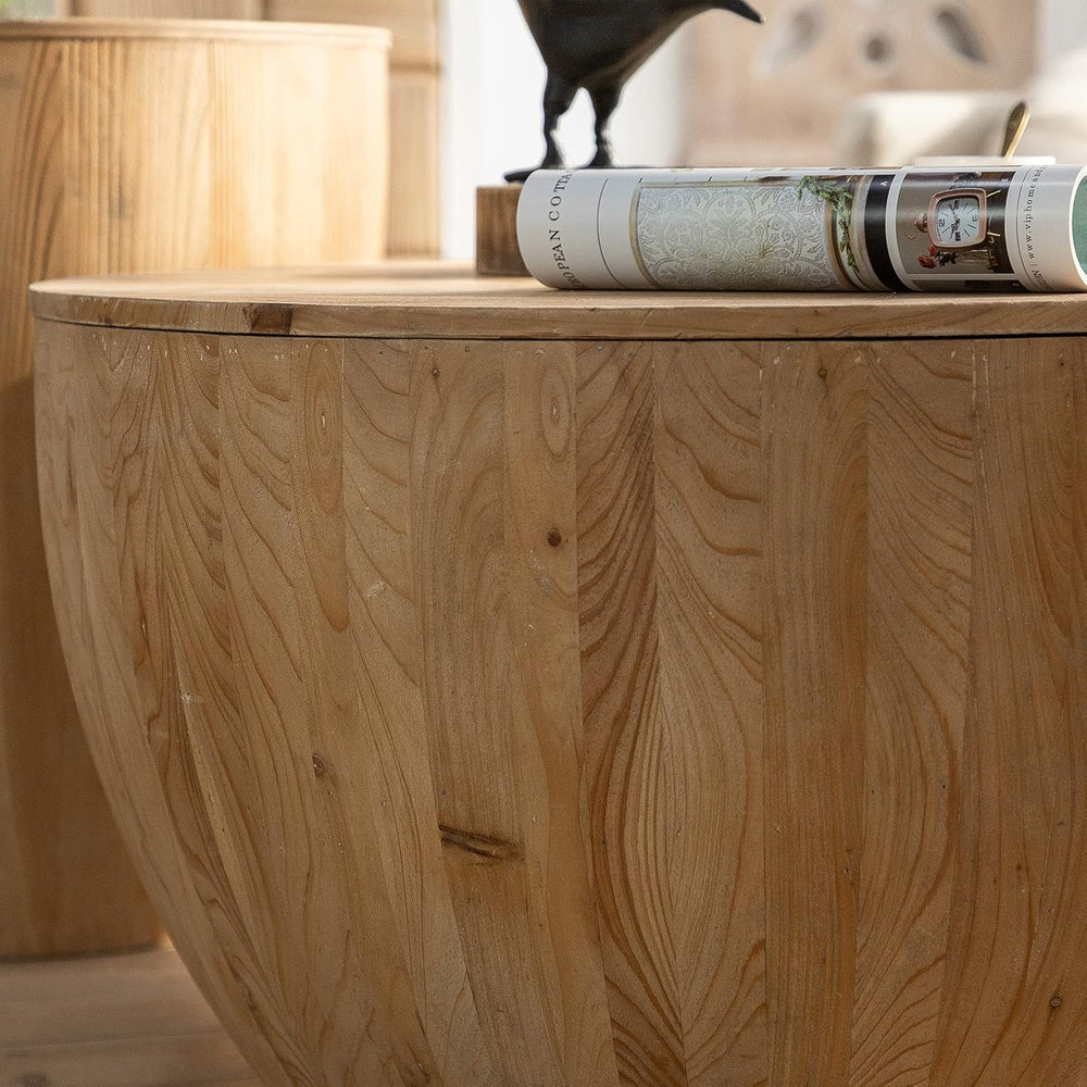 Round Wood Coffee Table End Table Side Table Set of 2 with Storage for Living...