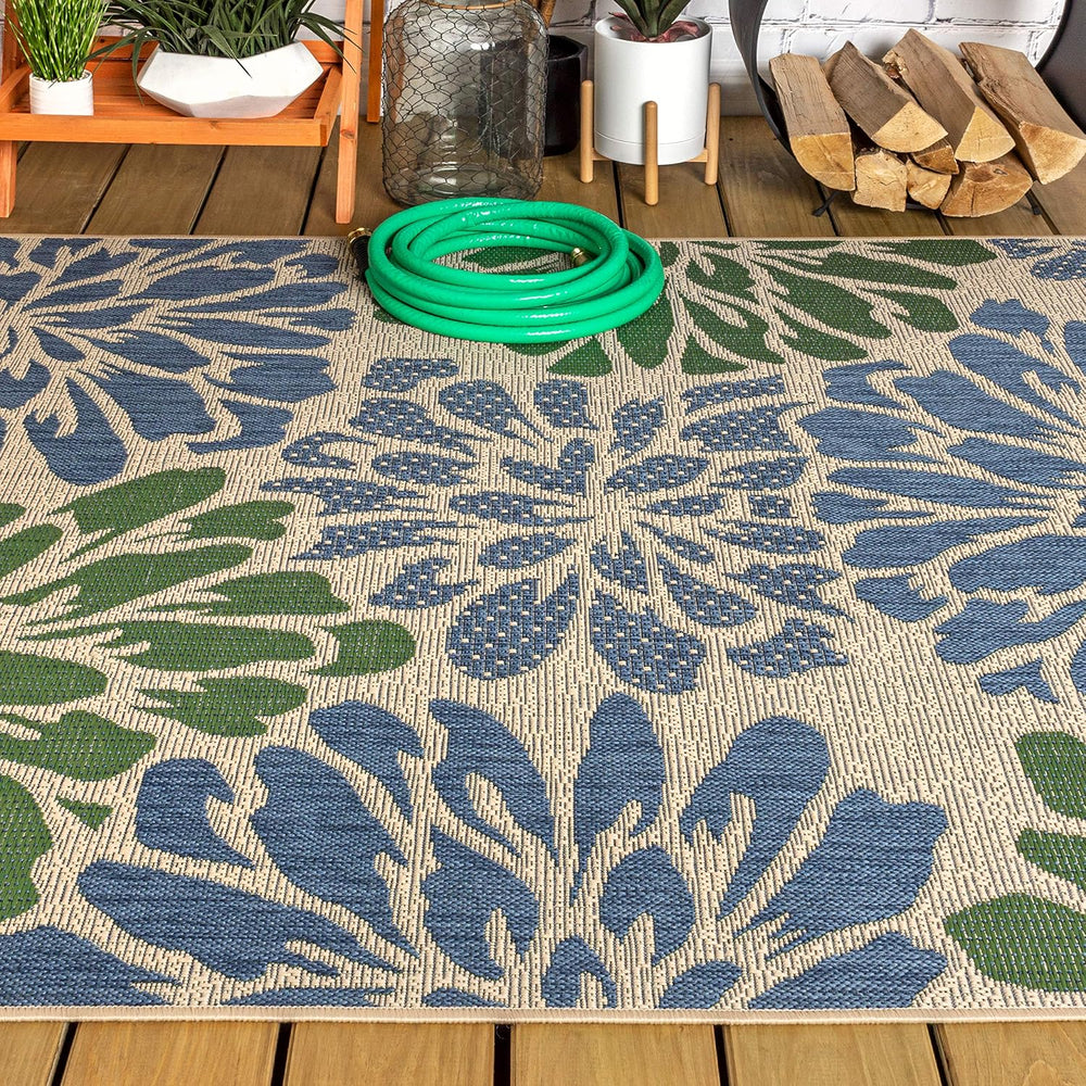 JONATHAN Y Floral Textured Weave Indoor Outdoor Area Rug 8X10 Navy/Green, Zin...