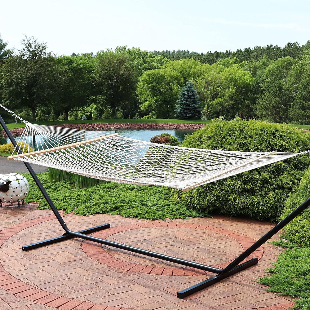Sunnydaze Double Cotton Rope Hammock for Outside, Backyard, Patio, Natural