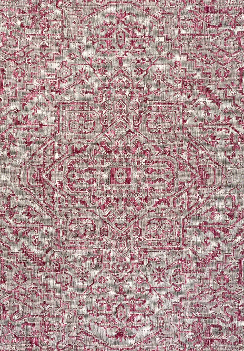 JONATHAN Y Boho Medallion Indoor Outdoor Area Rug 4X6 Light Gray/Fuchsia, Est...