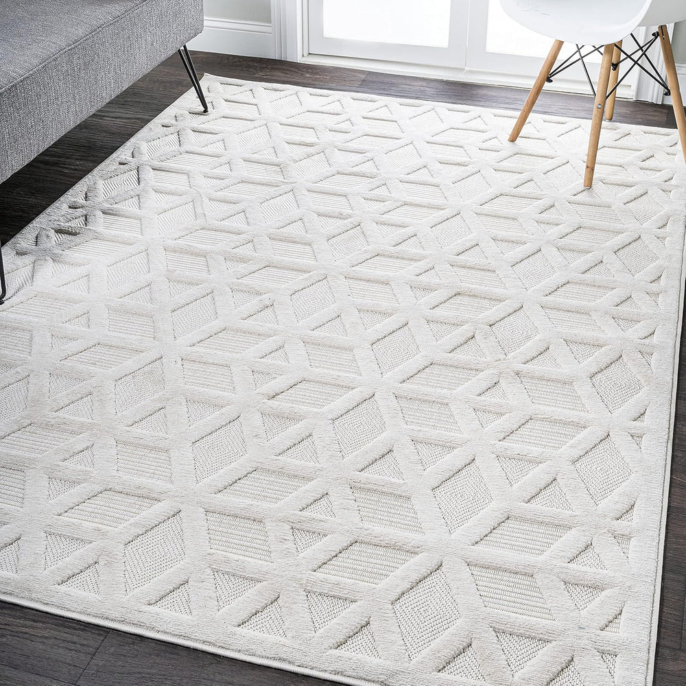 JONATHAN Y Neutral Geometric Indoor Outdoor Area Rug 4X6 Ivory, Talaia for Ba...