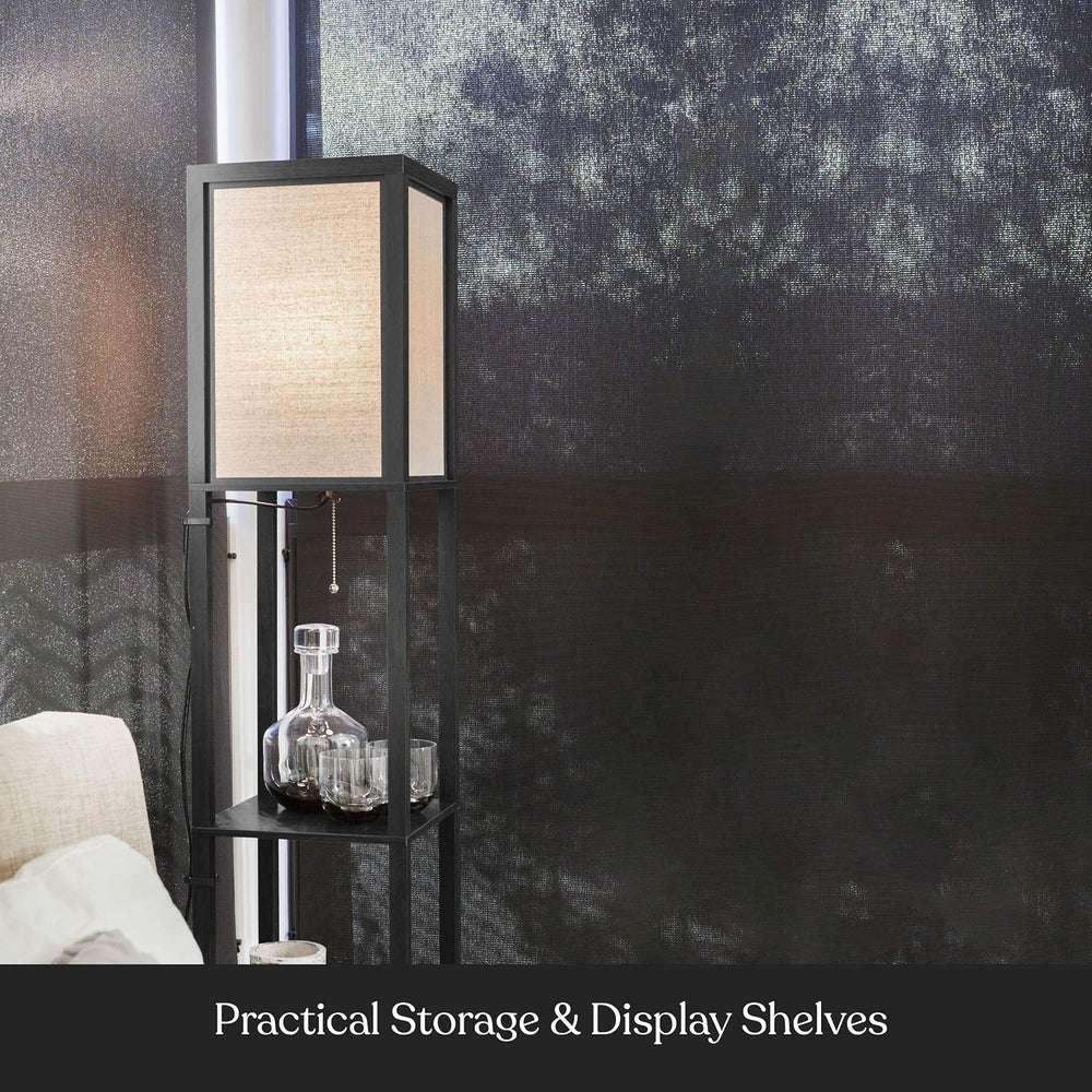 Brightech Maxwell - Modern Shelf Floor Lamp with Lamp Shade & Warm White ...