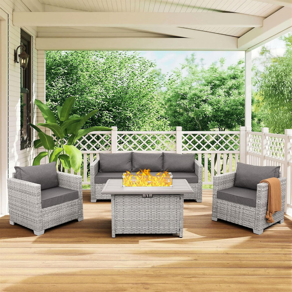 WAROOM Patio Furniture Set 4 Piece Outdoor Wicker Conversation Sets PE Rattan...