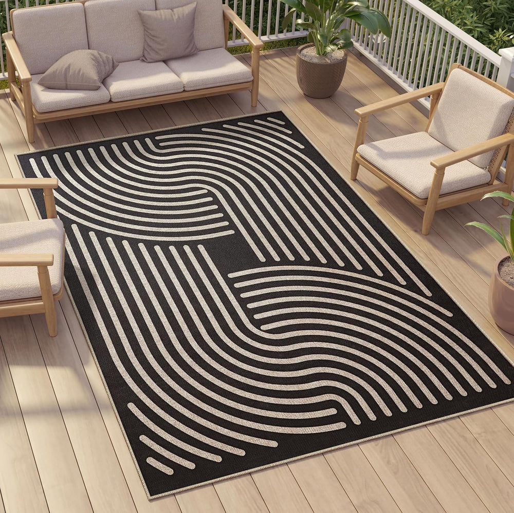 Easy Jute 6x9 Black Outdoor Patio Rug Machine Washable Boho Carpet