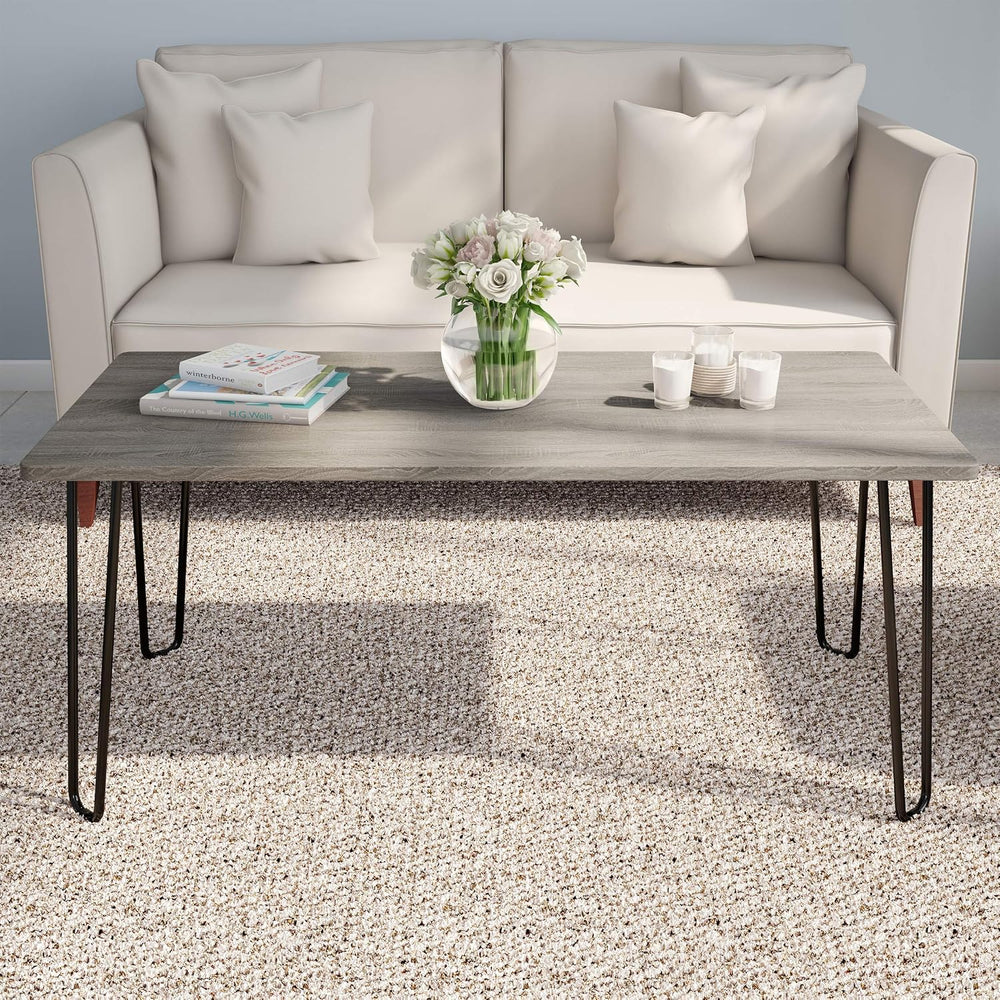 Lavish Home Coffee Table with Hairpin Legs, Gray, 41.25” x 19.5” x 17.75”