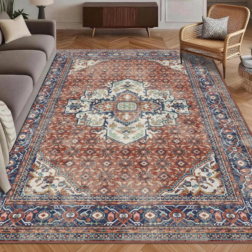 Washable Area Rug 8' x 10' Vintage Traditional Persian Mat - Foldable...