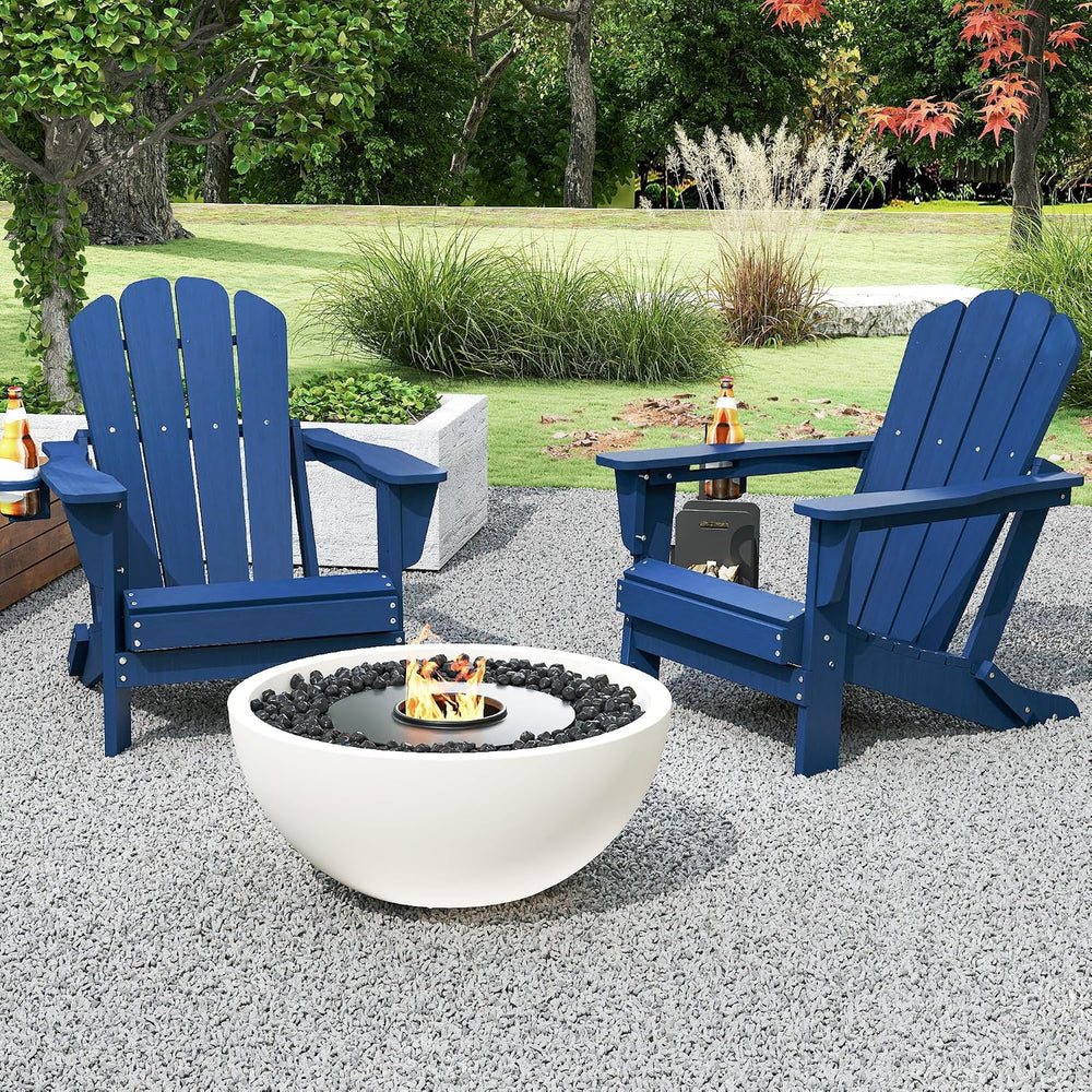 Domi Outdoor Adirondack Chair Set of 2 with Cup Holder, HDPE, Navy Blue