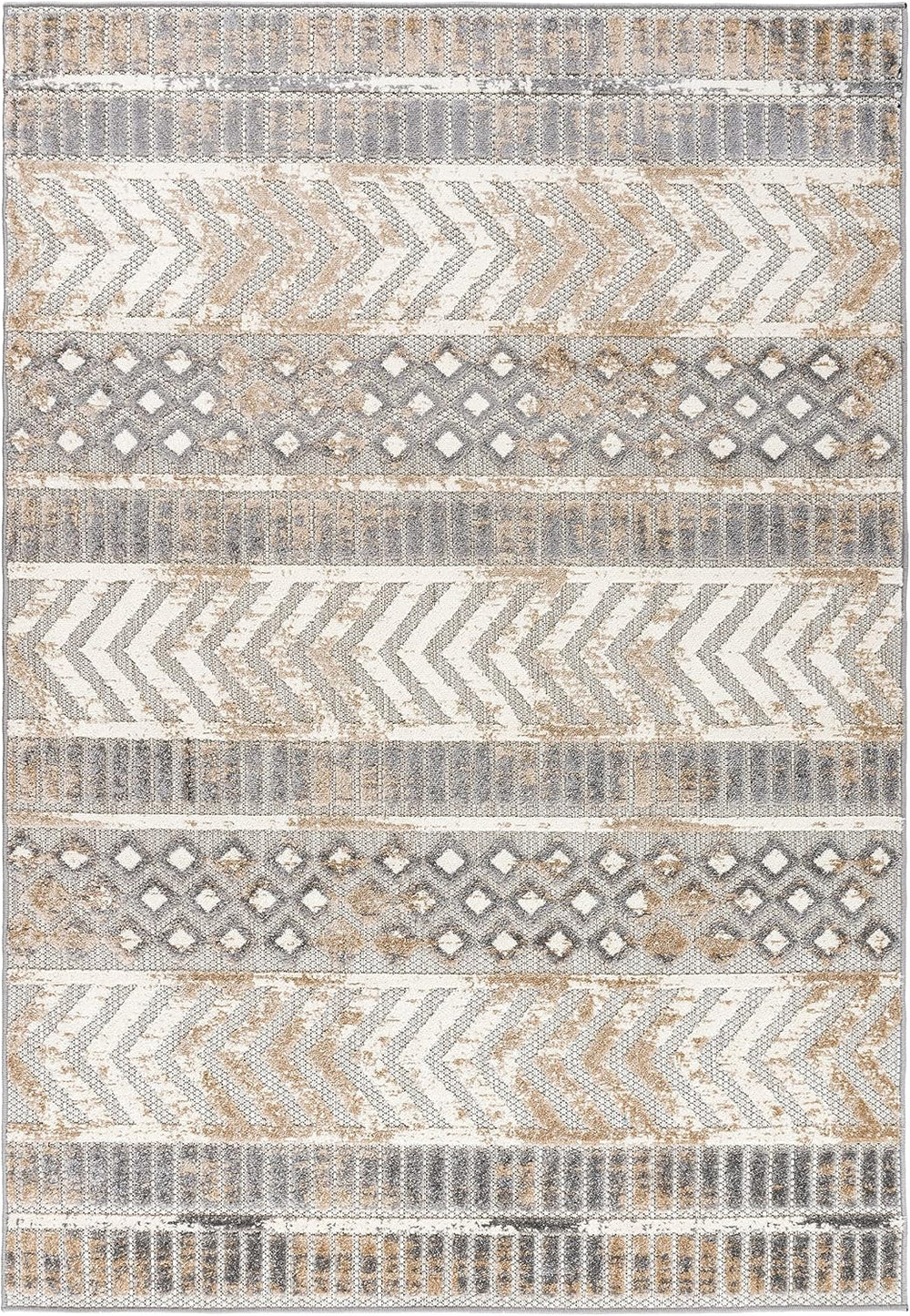 Rugshop Tribal Stripe Indoor/Outdoor Distressed Deck Area Rug Beige 4' x ...