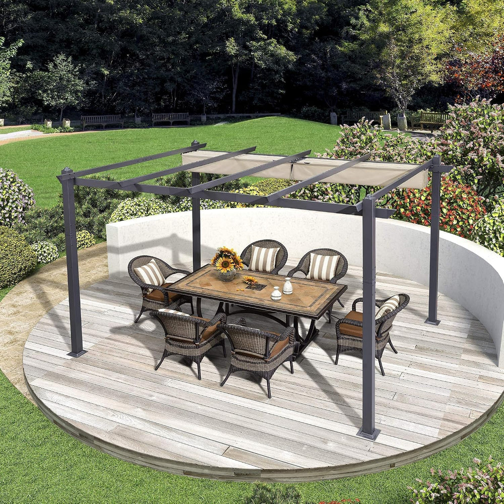 PURPLE LEAF Outdoor Retractable Pergola 10' X 12' Canopy Aluminum, Beige