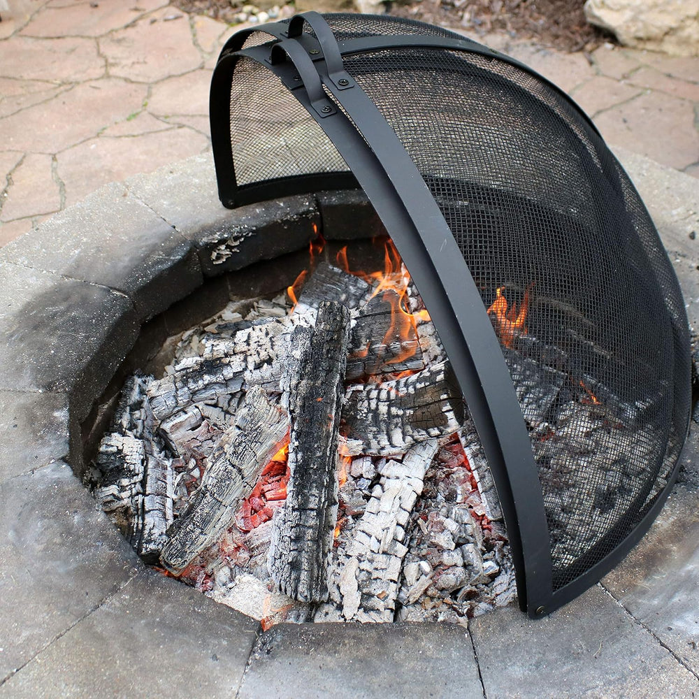 Sunnydaze Outdoor Fire Pit Screen Cover, Round, Easy Access Door, 36" Dia