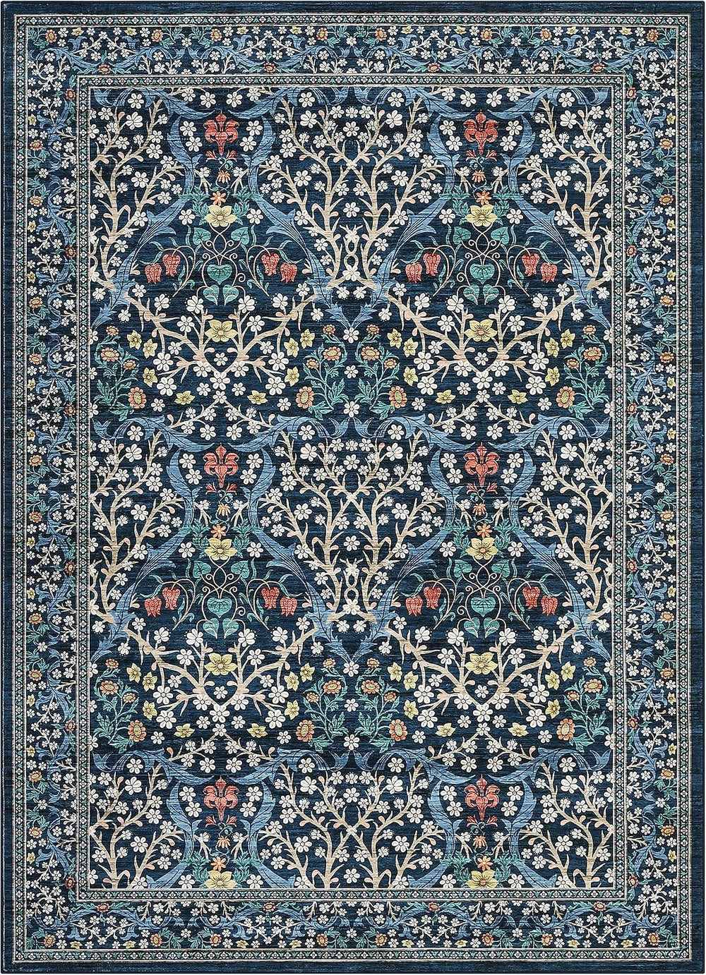 GarveeHome Blue Floral 5x7 Washable Area Rug for Living Room Bedroom