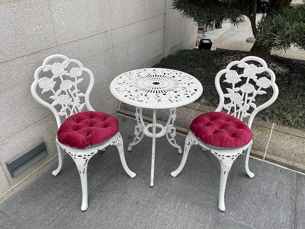 Mandolin White Rose Cast Aluminum 5 Piece Patio Dining Bistro Set