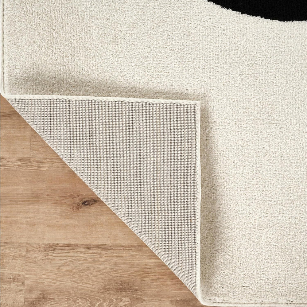 Abani Black and Cream Area Rug | 5' x 8' White Abstract Swirl Wave Ca...