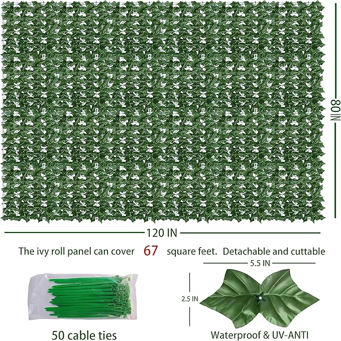 Artificial Ivy Privacy Fence Wall Screen,80X120 in UV-Anti Faux Greenery Back...