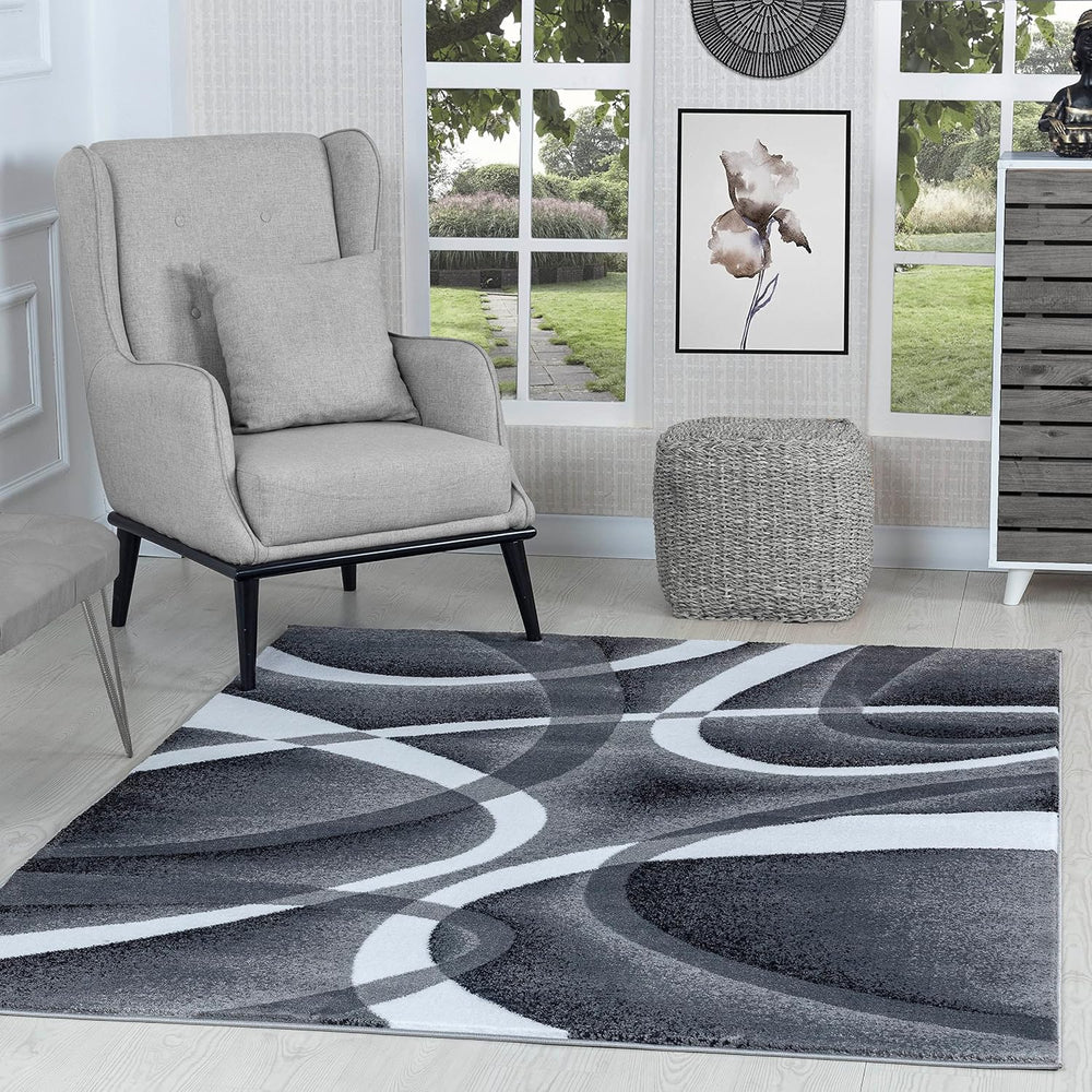 GLORY RUGS Modern Area Rug 4x6 Grey Swirls Carpet Bedroom Living Room Contemp...