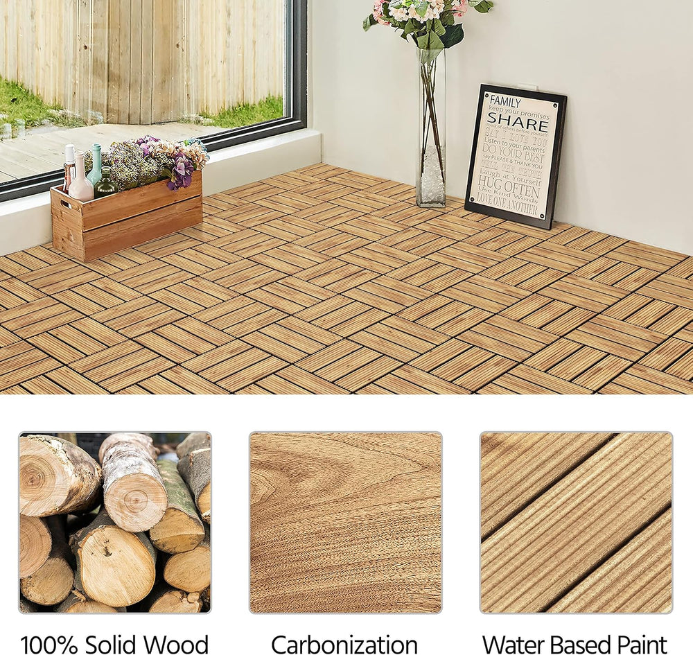 Topeakmart 27PCS Interlocking Deck Tiles 12x12 Patio Flooring, Natural Wood