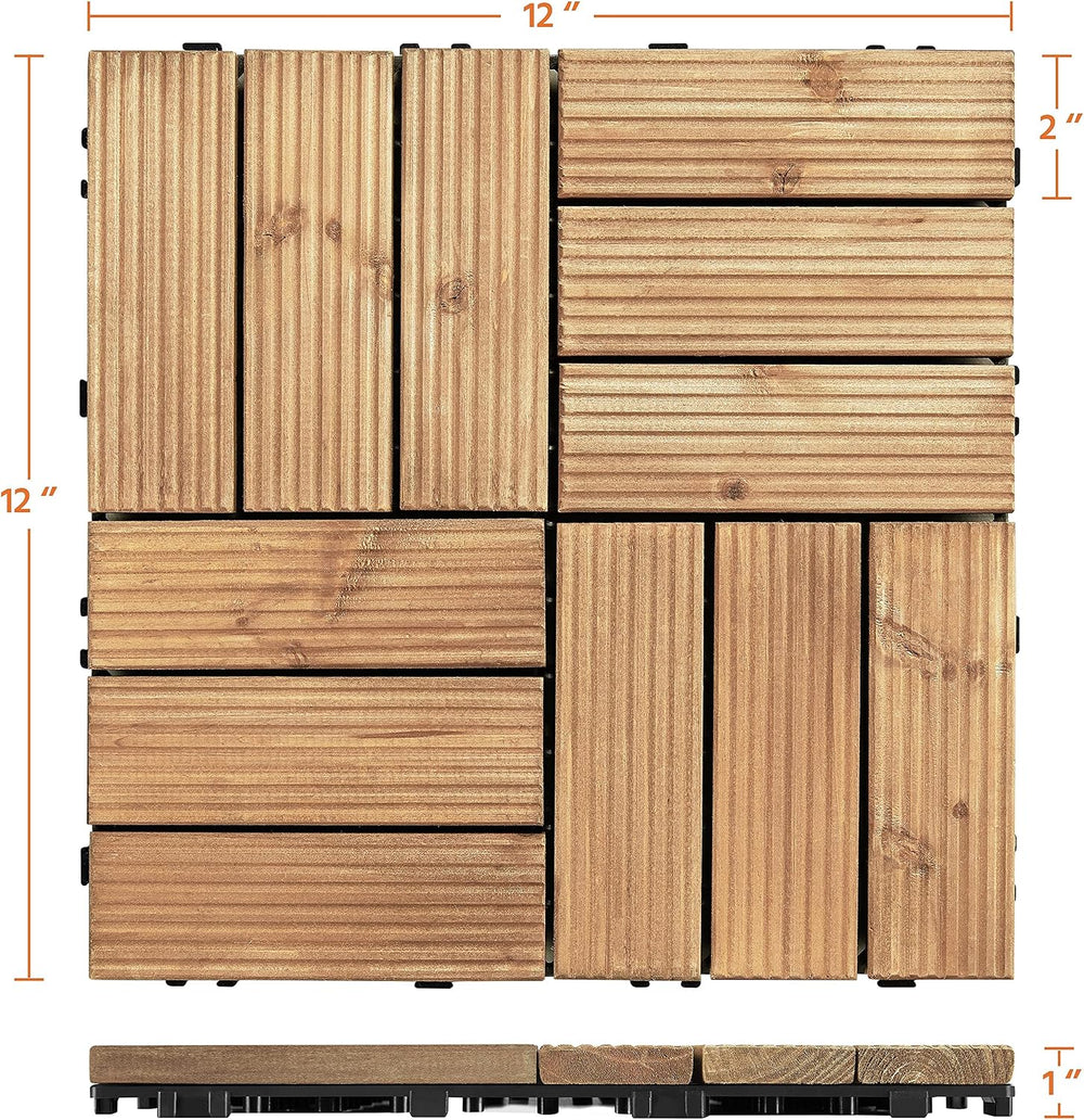 Topeakmart 27PCS Interlocking Deck Tiles 12x12 Patio Flooring, Natural Wood