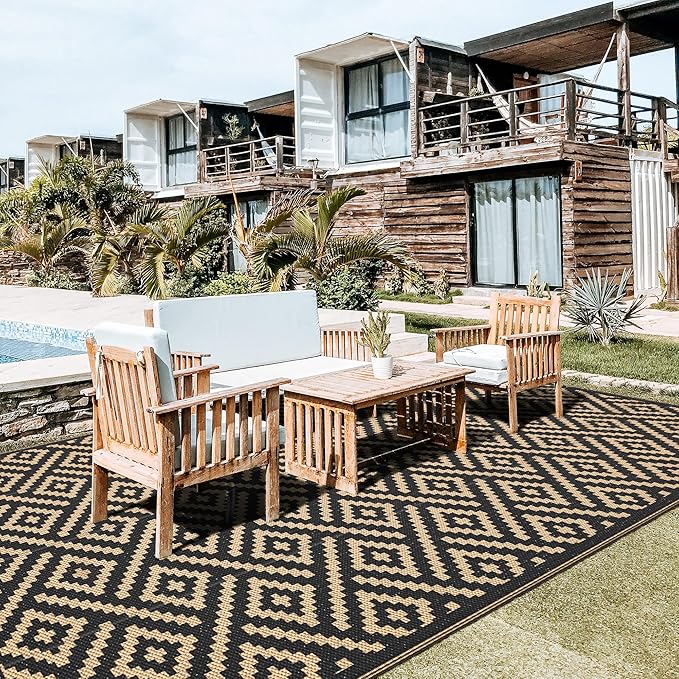 GENIMO Outdoor Rug Waterproof, 10' x 20' Reversible Plastic Straw Rug...