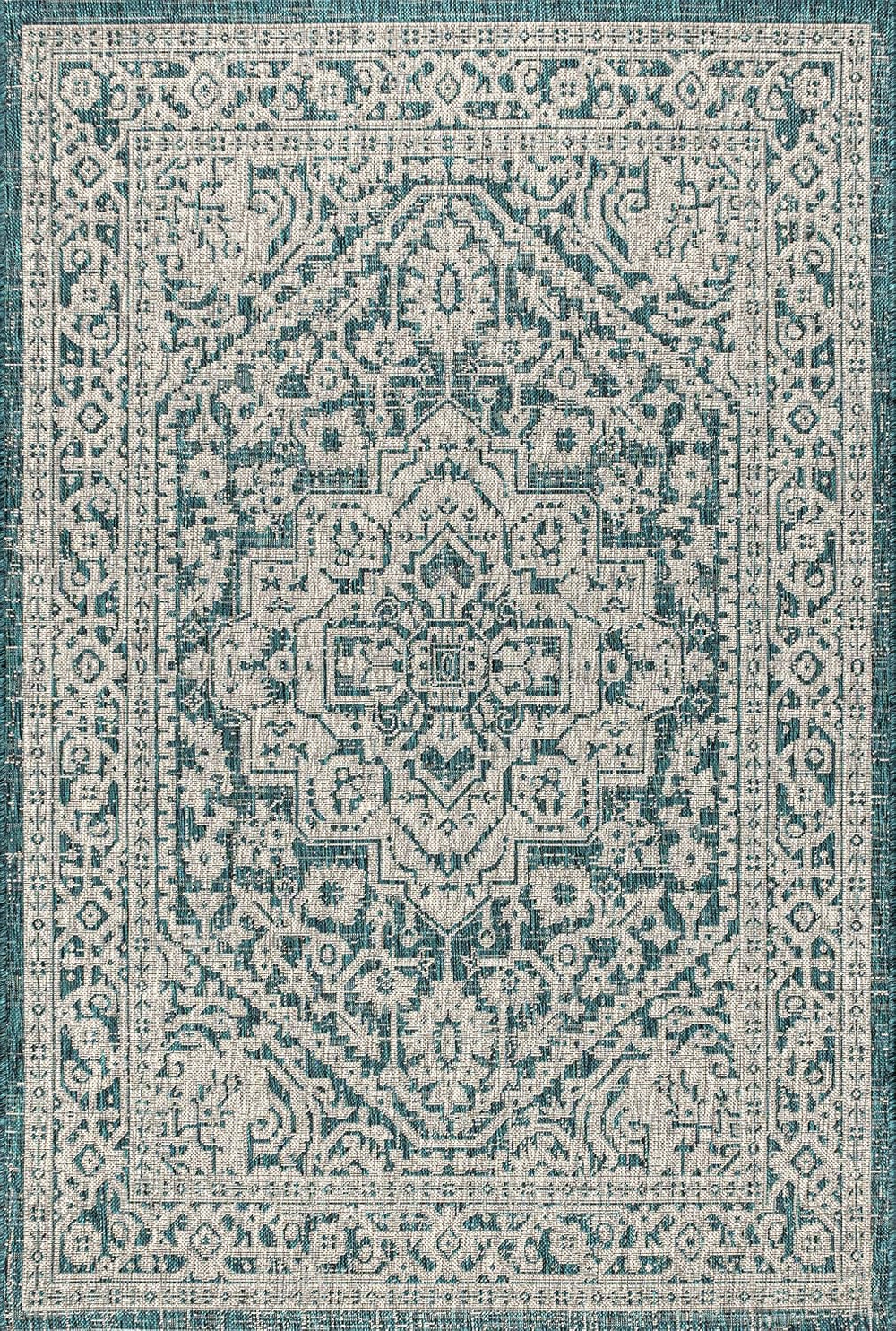 JONATHAN Y Medallion Weave Indoor Outdoor Area Rug 8X10 Teal Blue/Gray, Sinju...