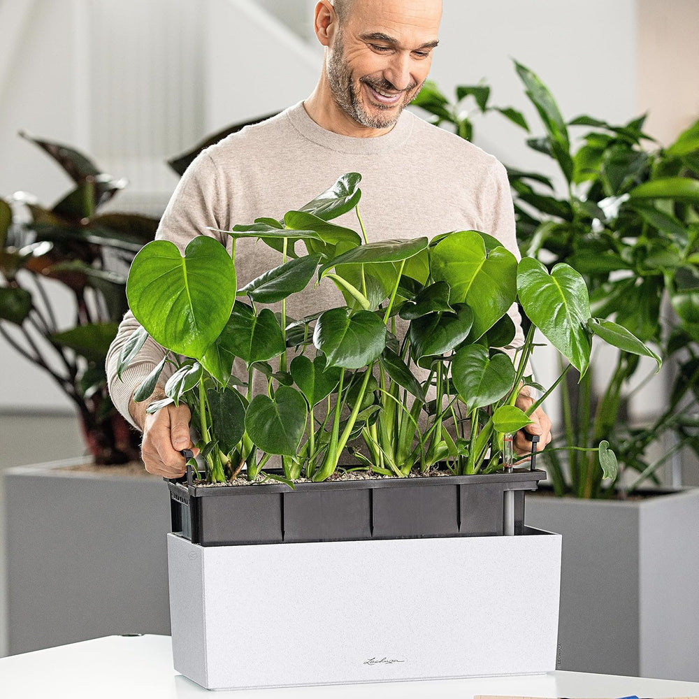 Lechuza BALCONERA Stone 50 Quartz White, Self-Watering Window Box (Railing Pl...