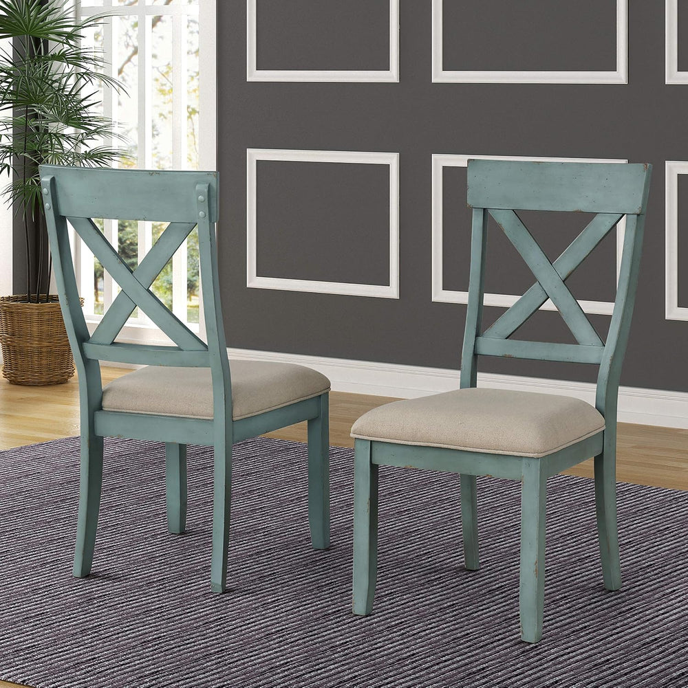 Roundhill Furniture Prato 5-Piece Round Dining Table Set with Cross Back Chai...