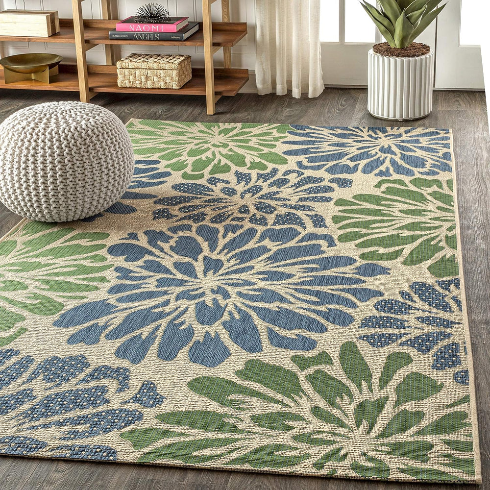 JONATHAN Y Floral Textured Weave Indoor Outdoor Area Rug 8X10 Navy/Green, Zin...